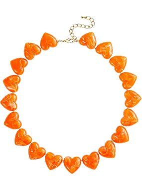 Women's Orange Acrylic Chunky Heart Choker Necklace Trendy Statement Jewelry